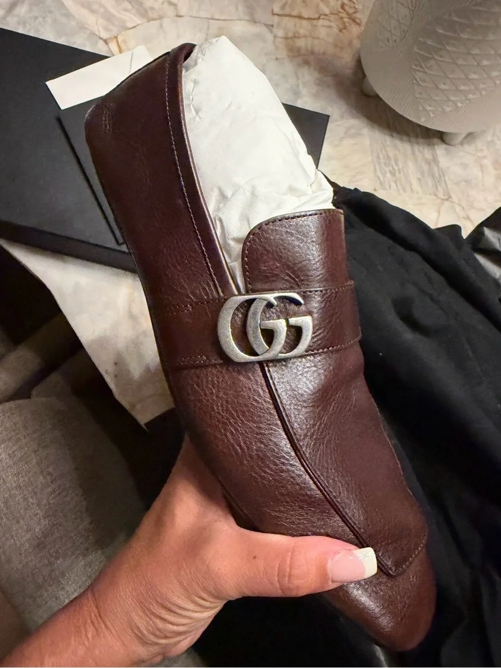 Gucci men’s driver with double G Dark Brown Leather GG Horsebit Slip-On Loafers